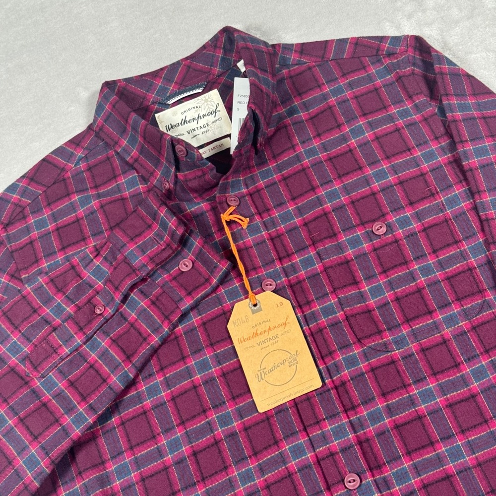 Weatherproof Vintage Button Down Shirt Mens Small Red Plum Holiday Tartan Plaid